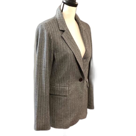 Rachel Zoe Herringbone Longline Academia Blazer Jacket w Pockets in B/W/G Large - Picture 3 of 8